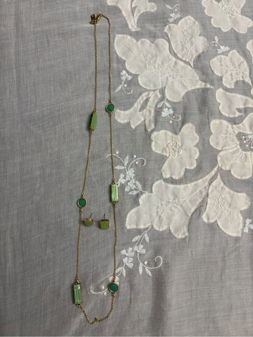 kate spade Gold-Tone Necklace with Green emrald Gems and Matching Studs